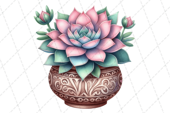 Download Watercolor Succulent in a Decorative Pot - Watercolor Collection