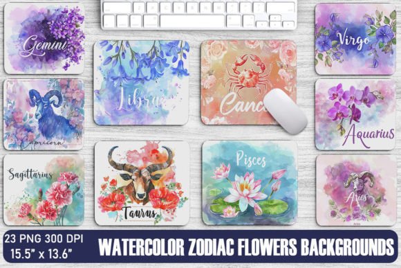 Download Watercolor Zodiac Flowers Backgrounds - Watercolor Collection