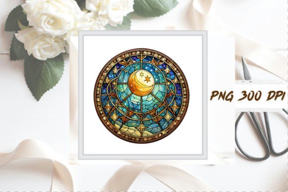 Download Watercolor Stained Glass Moon Clipart - Watercolor Collection