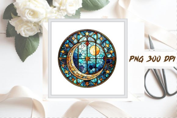 Download Watercolor Stained Glass Moon Clipart - Watercolor Collection