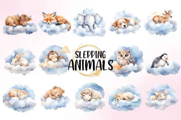 Download Watercolor Cute Animals Sleeping Clipart - Watercolor Collection