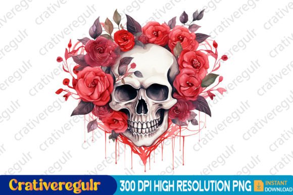 Download Watercolor Skull Valentine Clipart - Watercolor Collection