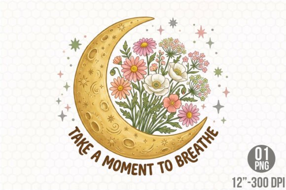 Download Boho Retro Flowers Moon PNG Sublimation - Moon png Collection