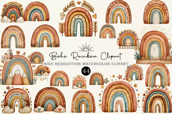 Download Watercolor Boho Rainbow Clipart - Watercolor Collection