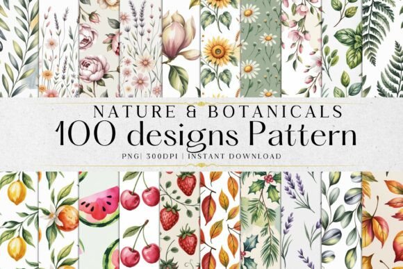 Download 100 Botanicals Watercolor Pattern - Watercolor Collection